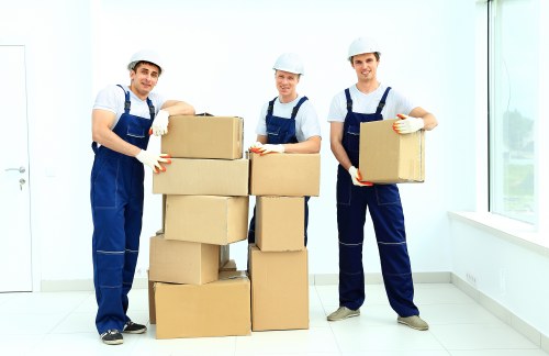 Packed boxes and furniture ready for house removals in Childshill